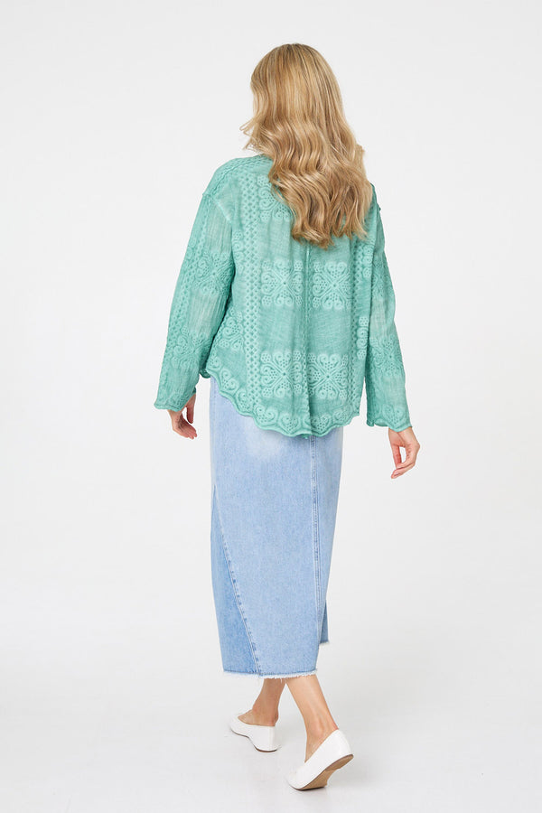 Sage | Embroidered Textured Long Sleeve Shirt