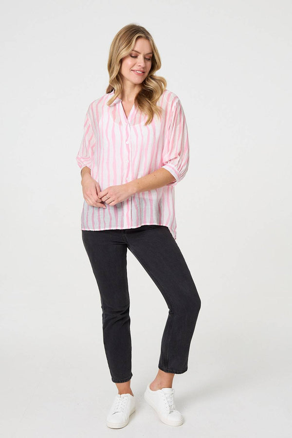 Pink | Striped Sheer 3/4 Sleeve Relaxed Shirt