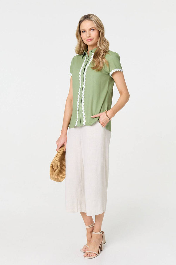 Sage | Zig Zag Trim Short Sleeve Shirt
