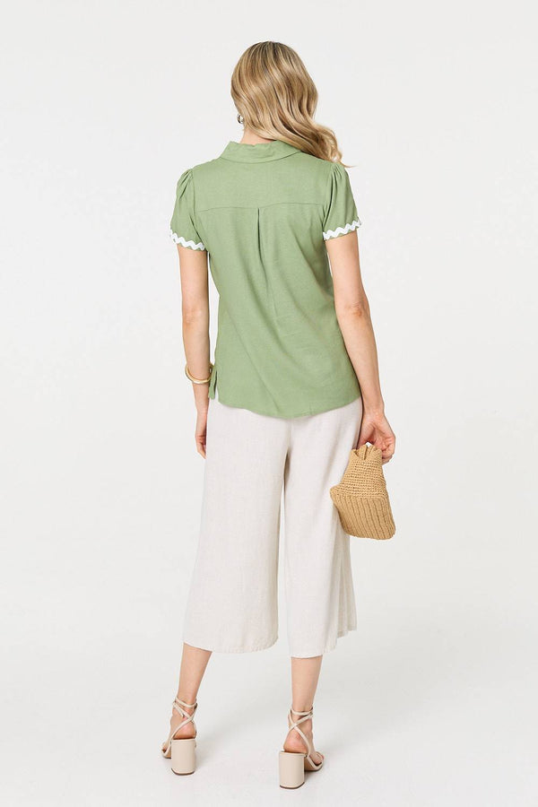 Sage | Zig Zag Trim Short Sleeve Shirt