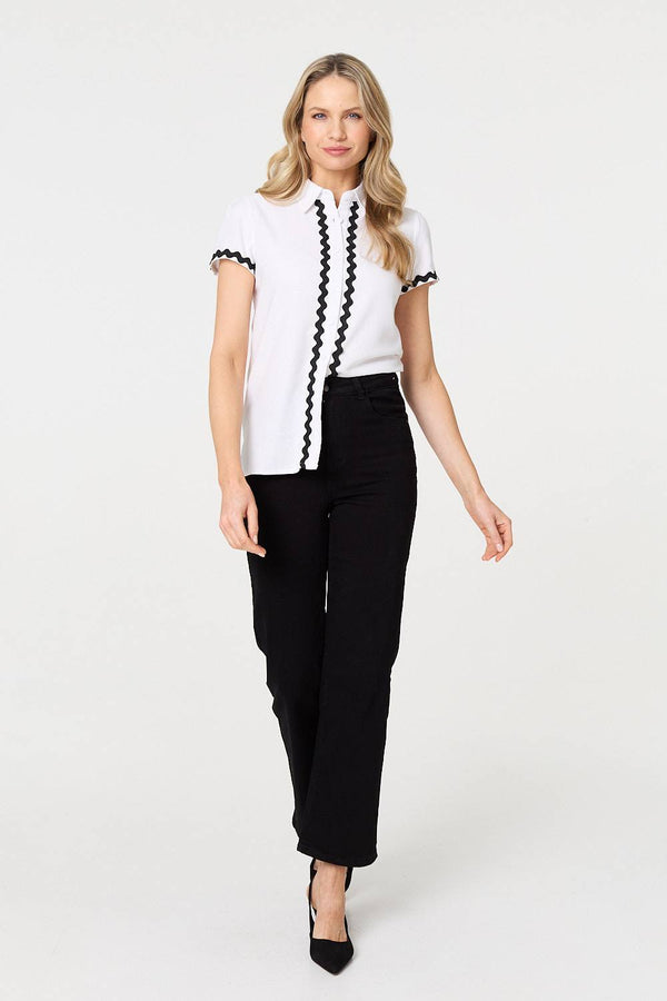 White | Zig Zag Trim Short Sleeve Shirt