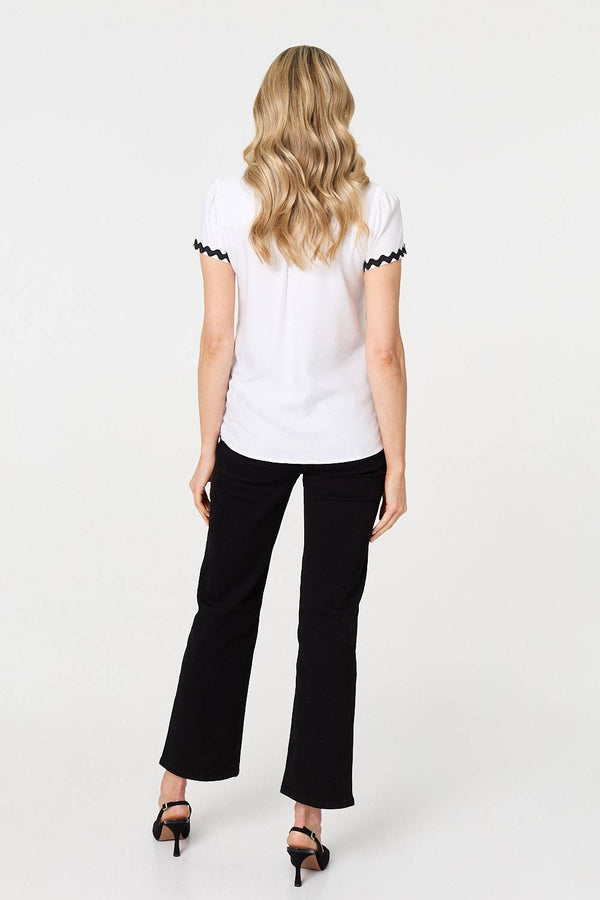 White | Zig Zag Trim Short Sleeve Shirt