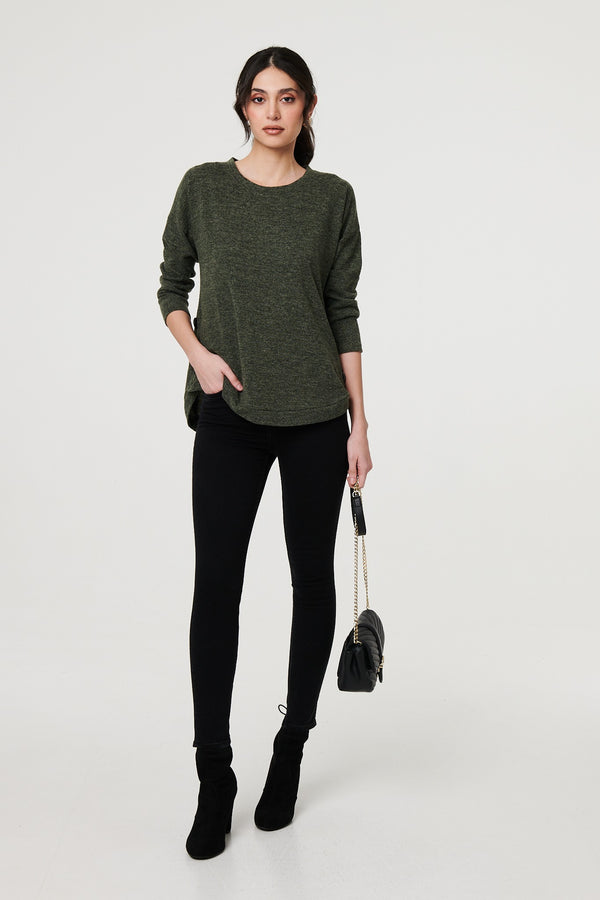 Khaki | Relaxed 3/4 Sleeve Button Detail Top