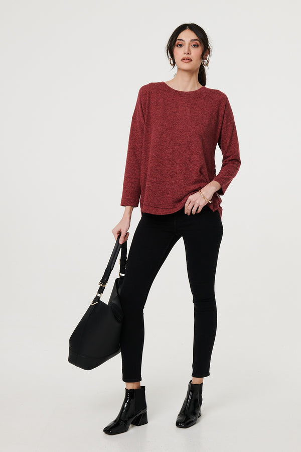 Red | Relaxed 3/4 Sleeve Button Detail Top