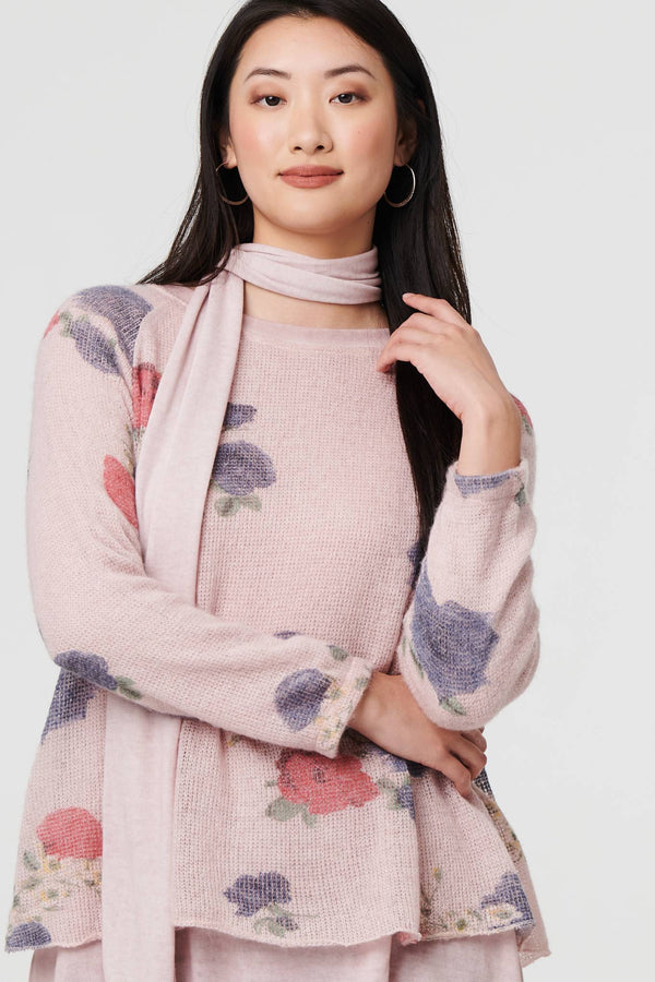 Pink | Floral Layered Tunic Top with Scarf