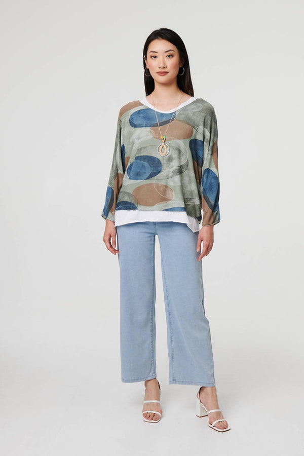 Sage | Polka Dot Layered Long Sleeve Top