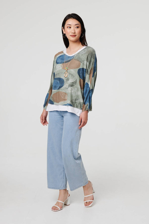 Sage | Polka Dot Layered Long Sleeve Top