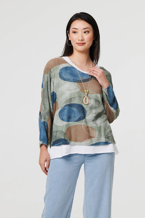 Sage | Polka Dot Layered Long Sleeve Top