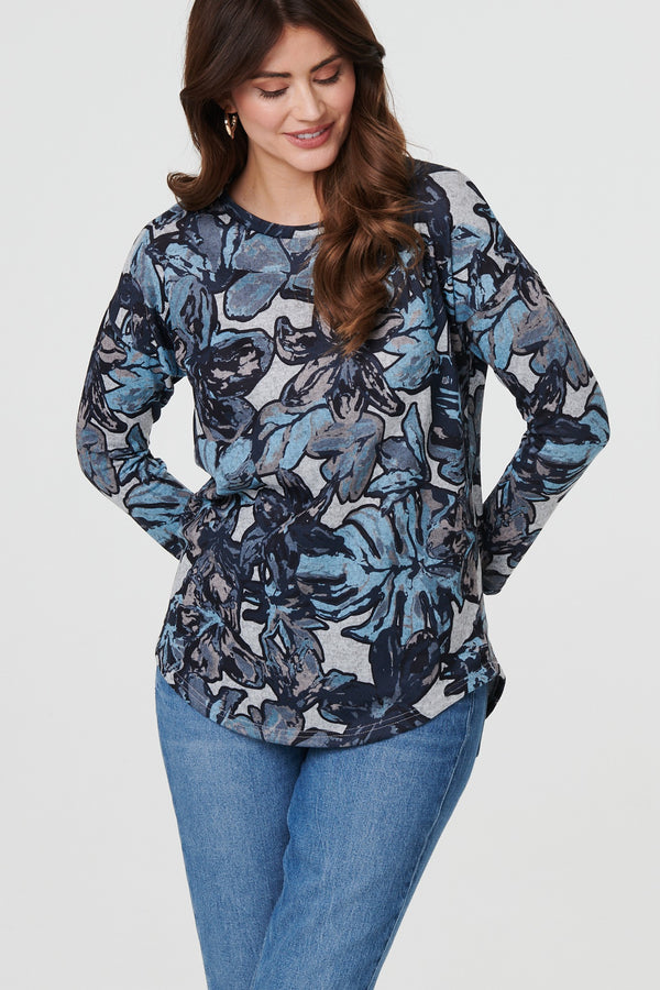 Blue | Abstract Print Long Sleeve Top
