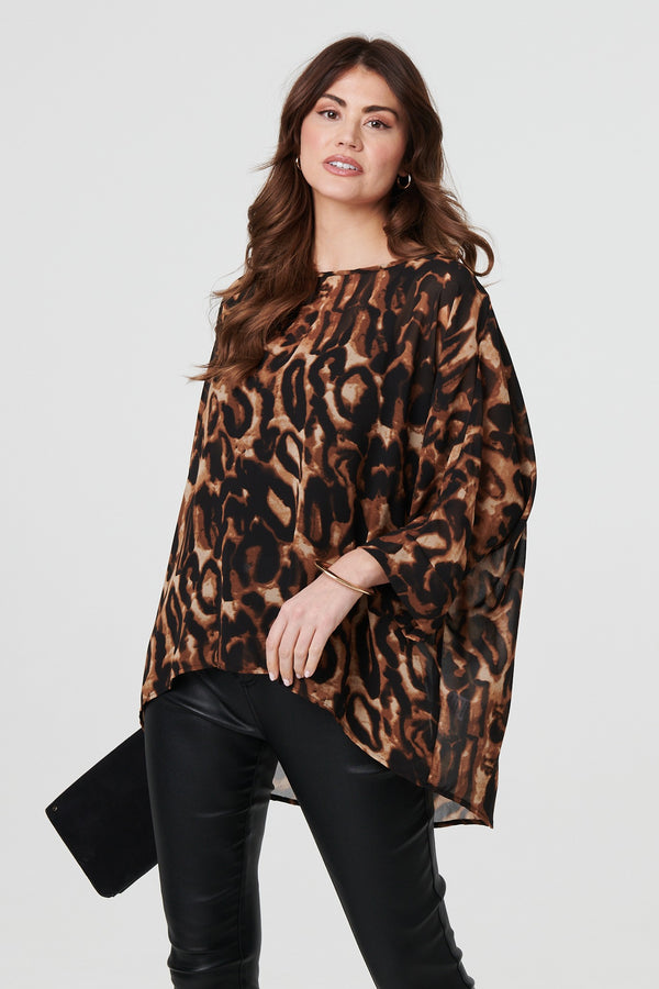 Brown | Animal Print 3/4 Sleeve Blouse Top