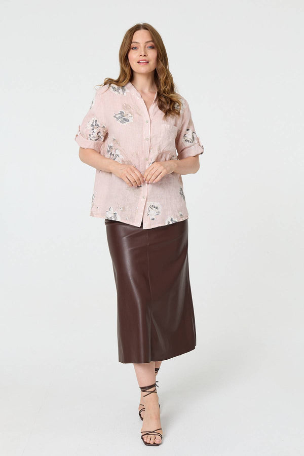 Pink | Floral 3/4 Turn-Up Sleeve Blouse
