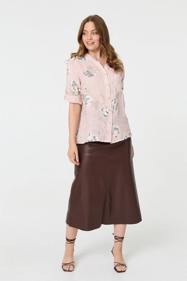 Pink | Floral 3/4 Turn-Up Sleeve Blouse