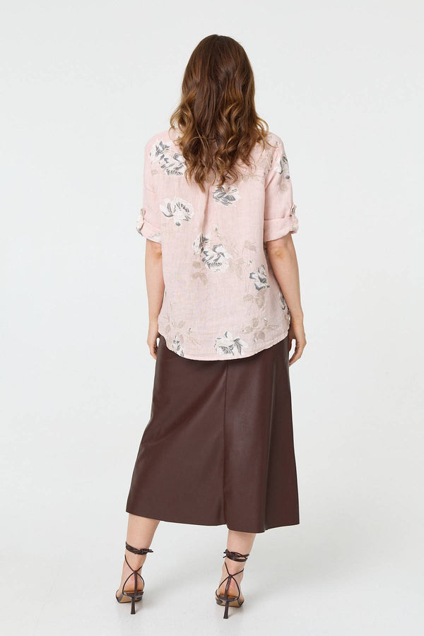 Pink | Floral 3/4 Turn-Up Sleeve Blouse