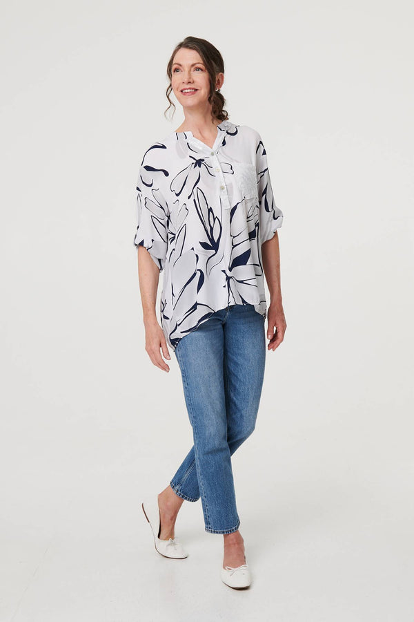 White | Floral Sequin Detail Relaxed Blouse