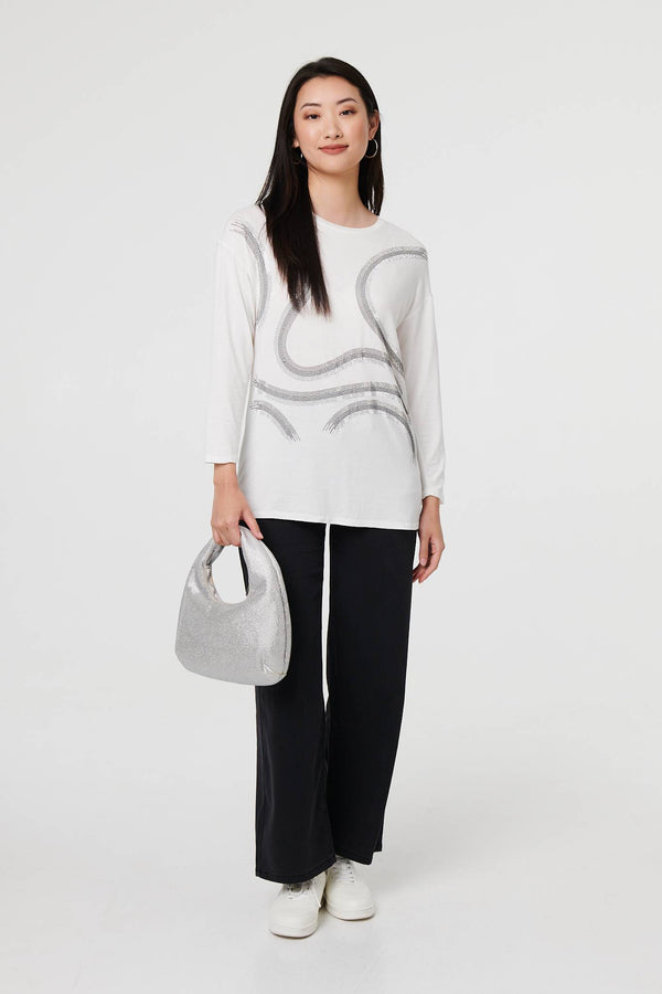 White | Sparkly Embellished Long Sleeve Top