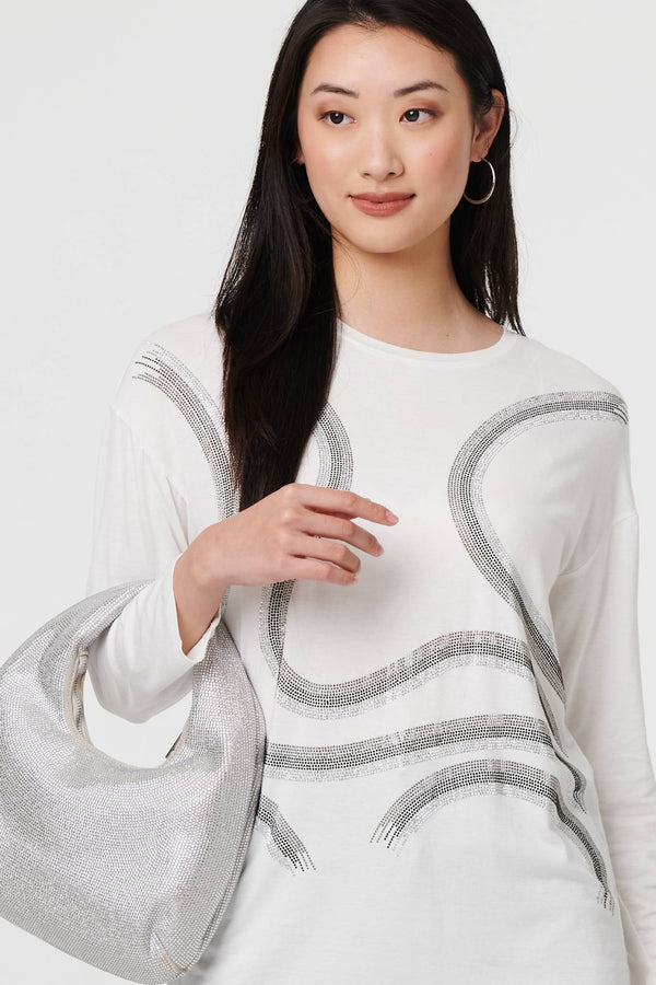 White | Sparkly Embellished Long Sleeve Top