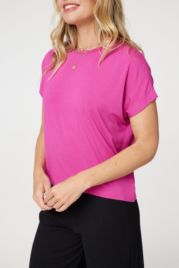 Purple | Plain Short Sleeve Boxy T-Shirt