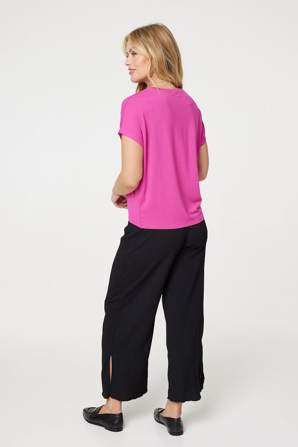 Purple | Plain Short Sleeve Boxy T-Shirt