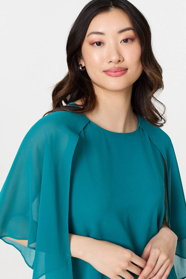Teal | Semi Sheer Cut Out 3/4 Sleeve Blouse