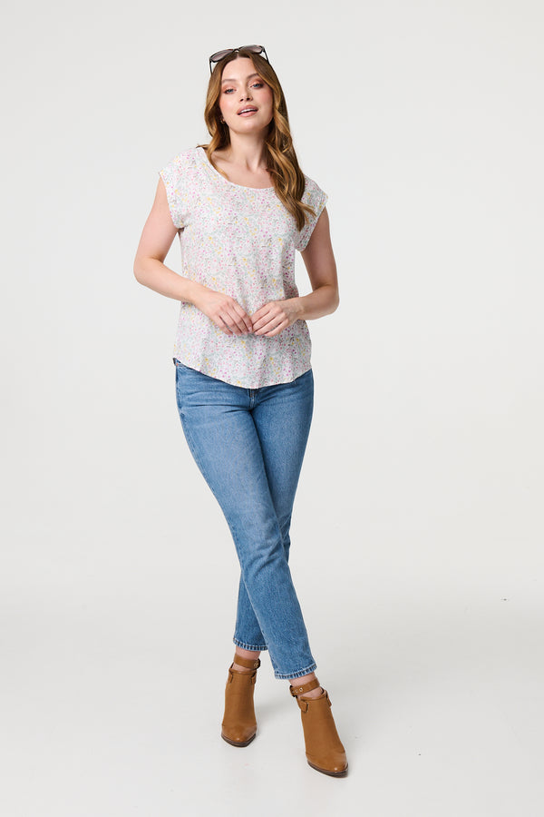 White | Ditsy Floral Cap Sleeve Shell Top