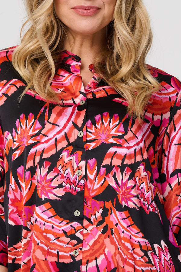 Black | Printed 3/4 Sleeve Tunic Shirt
