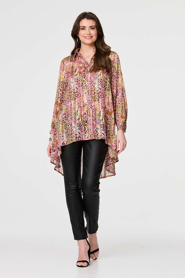 Pink | Animal Print High Low Semi Sheer Shirt