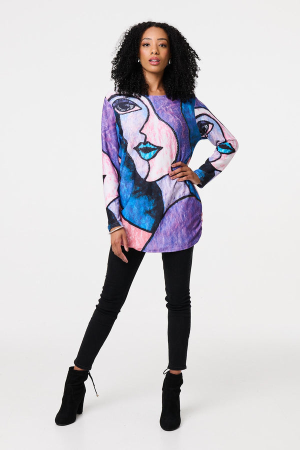 Blue | Abstract Sequin Detail Tunic Top