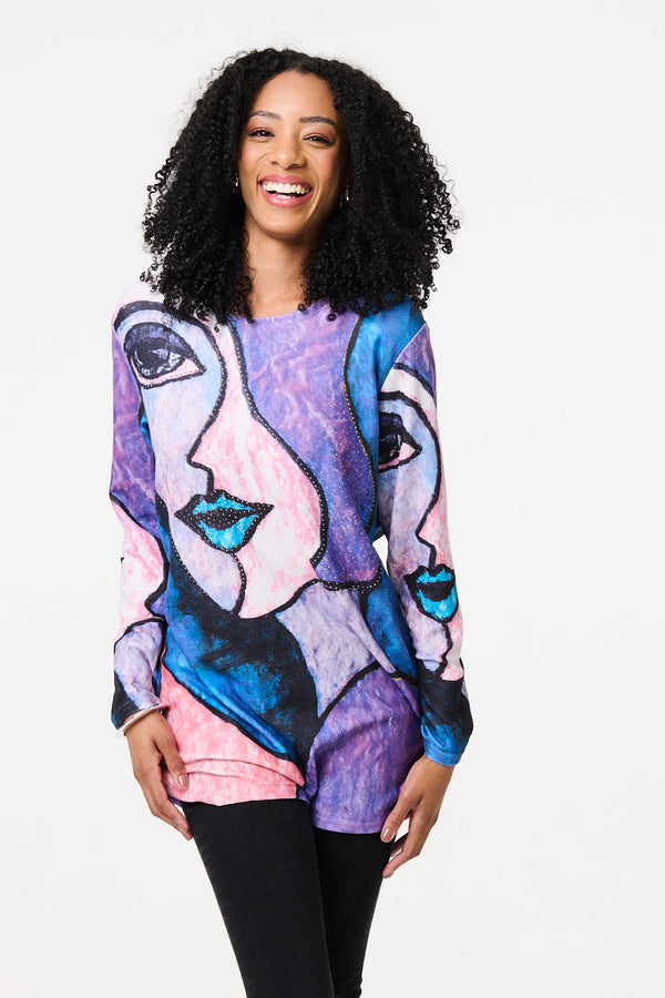Blue | Abstract Sequin Detail Tunic Top