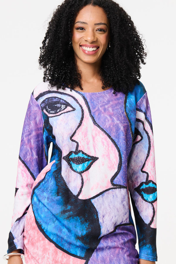 Blue | Abstract Sequin Detail Tunic Top