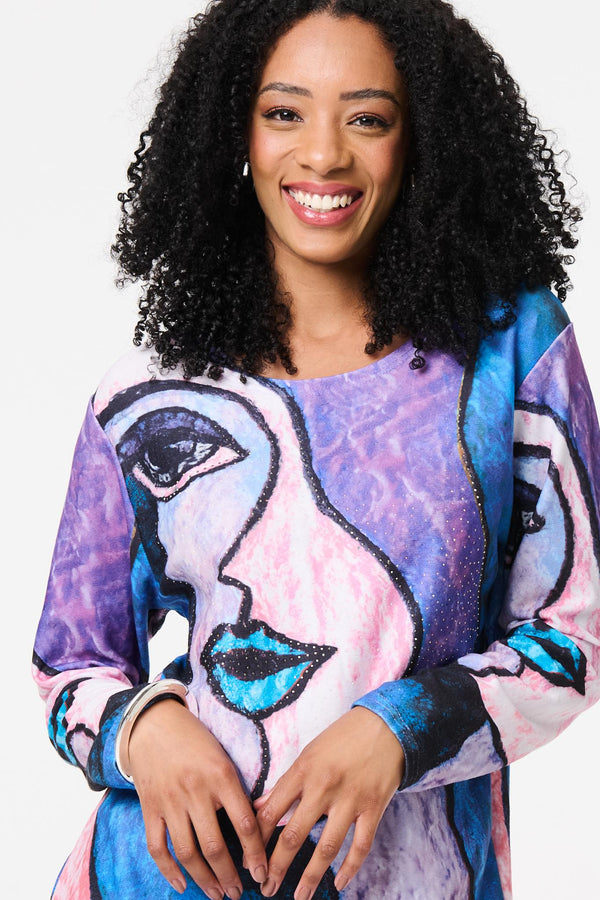 Blue | Abstract Sequin Detail Tunic Top
