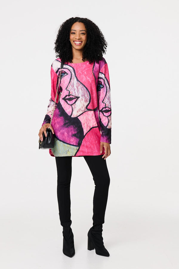 Red | Abstract Sequin Detail Tunic Top
