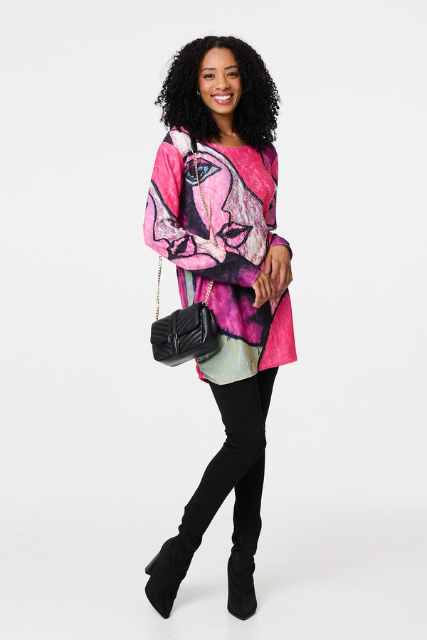 Red | Abstract Sequin Detail Tunic Top