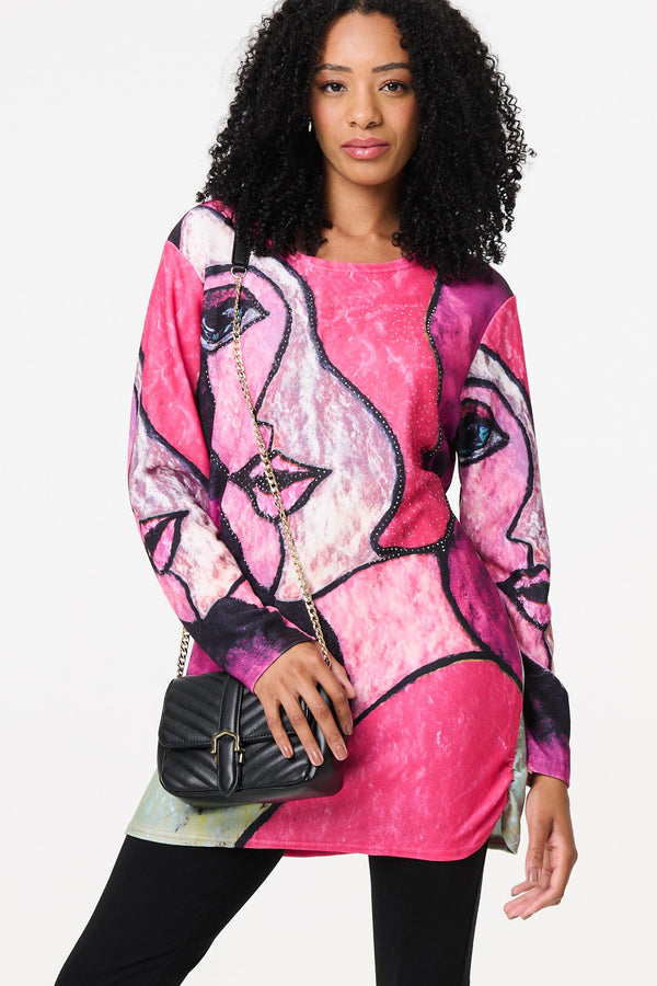 Red | Abstract Sequin Detail Tunic Top