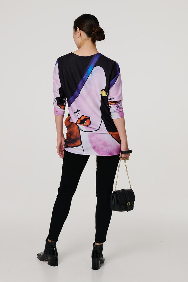 Pink | Abstract Diamante Detail Long Sleeve Top