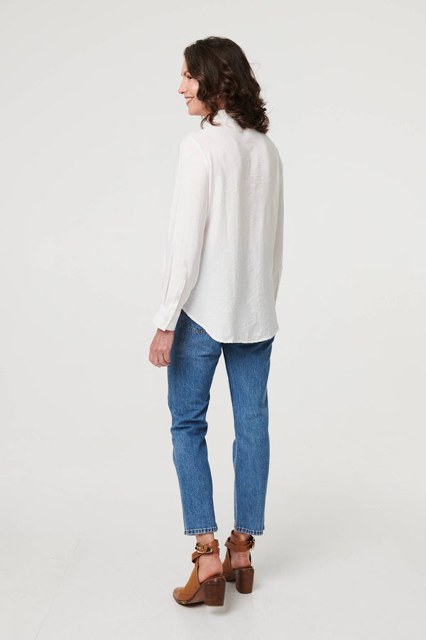White | Floral Embroidered Long Sleeve Shirt