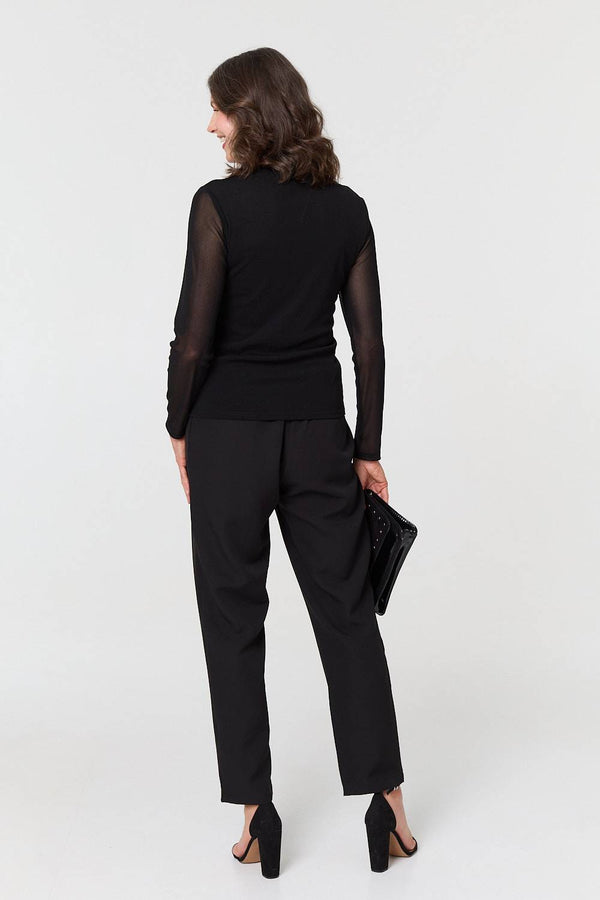 Black | Sparkly Semi Sheer Long Sleeve Top