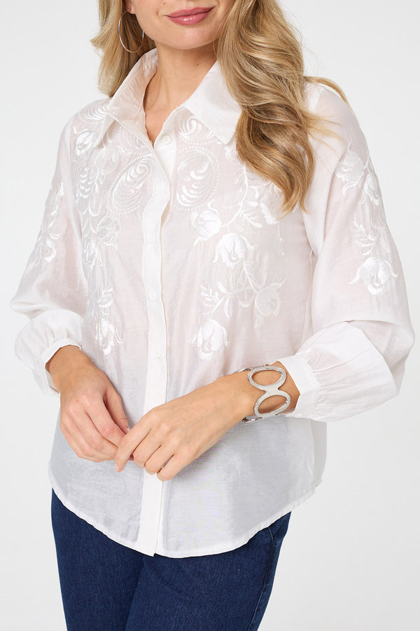 White | Embroidered Long Sleeve Shirt