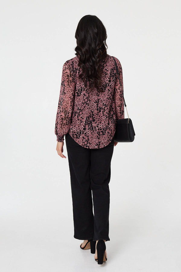 Rust | Printed Ruched Semi Sheer Blouse