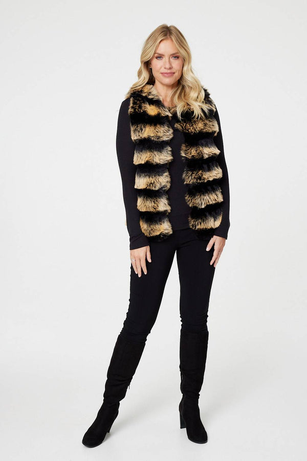 Black | Faux Fur Open Front Gilet