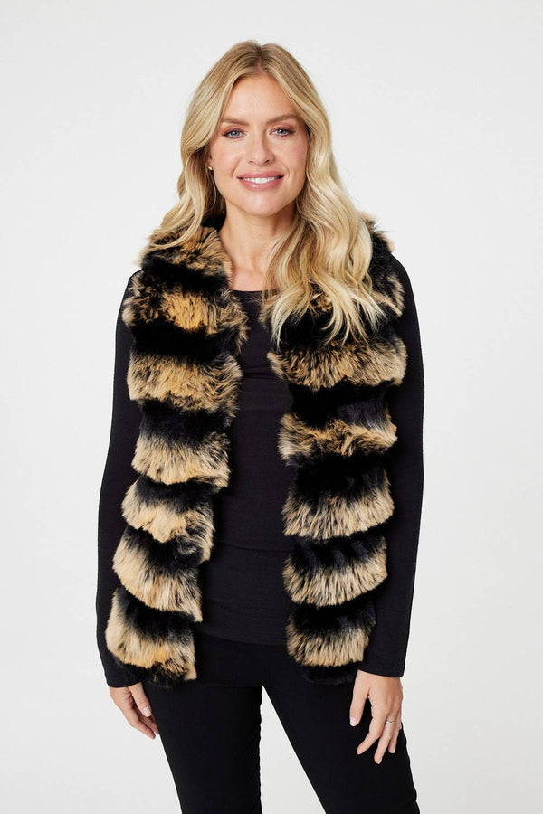 Black | Faux Fur Open Front Gilet