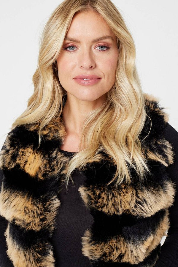 Black | Faux Fur Open Front Gilet