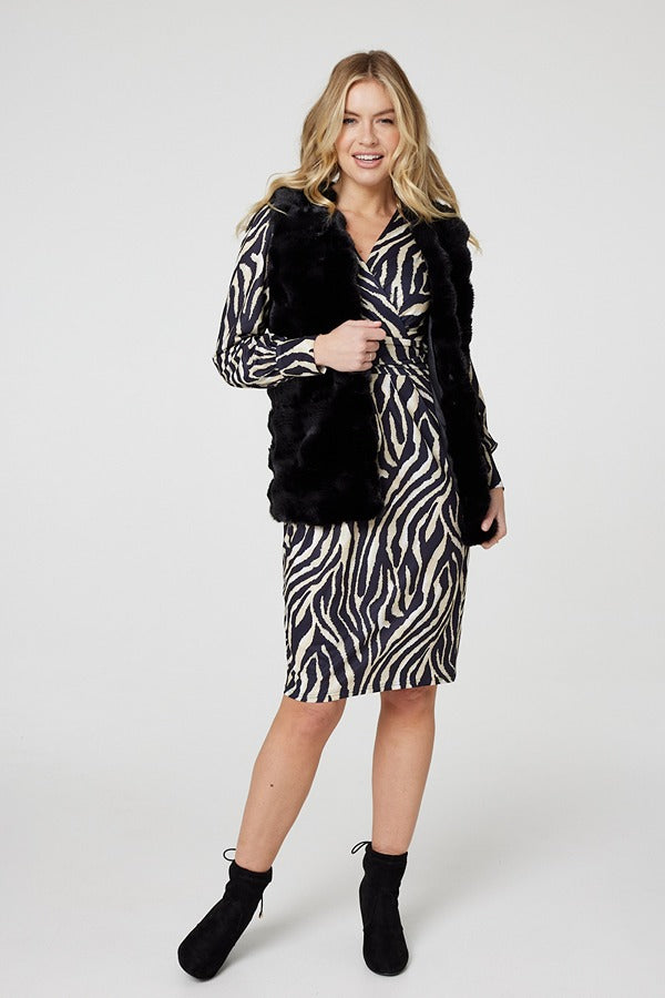 Black | Faux Fur Open Front Longline Gilet