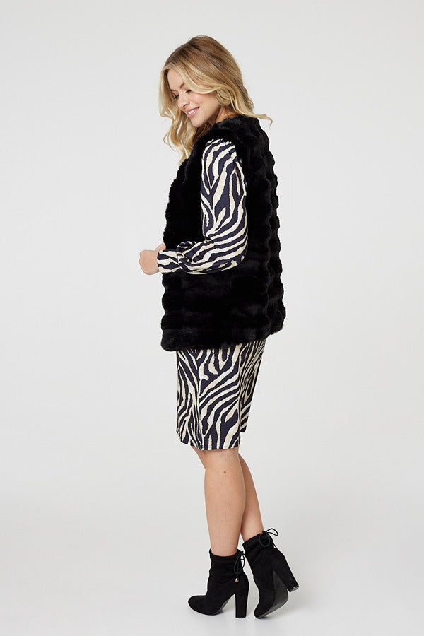 Black | Faux Fur Open Front Longline Gilet