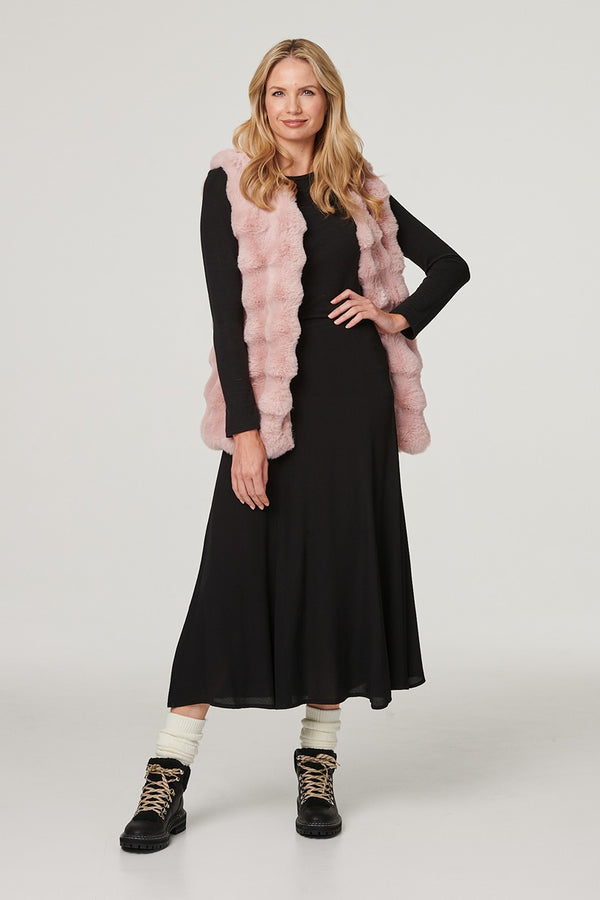 Pink | Faux Fur Open Front Longline Gilet