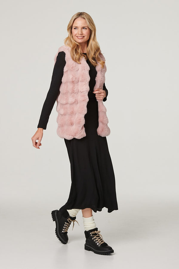 Pink | Faux Fur Open Front Longline Gilet
