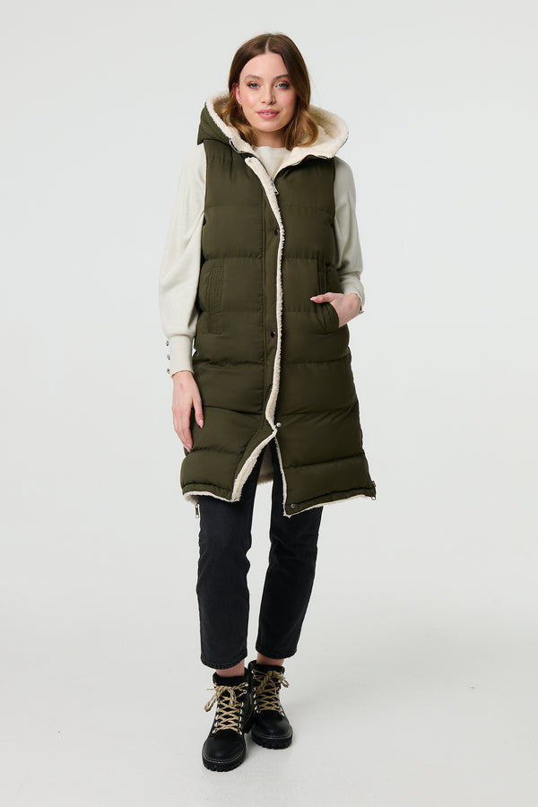 Green | Reversible Faux Fur Padded Hooded Gilet