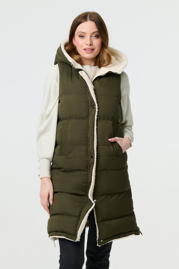 Green | Reversible Faux Fur Padded Hooded Gilet
