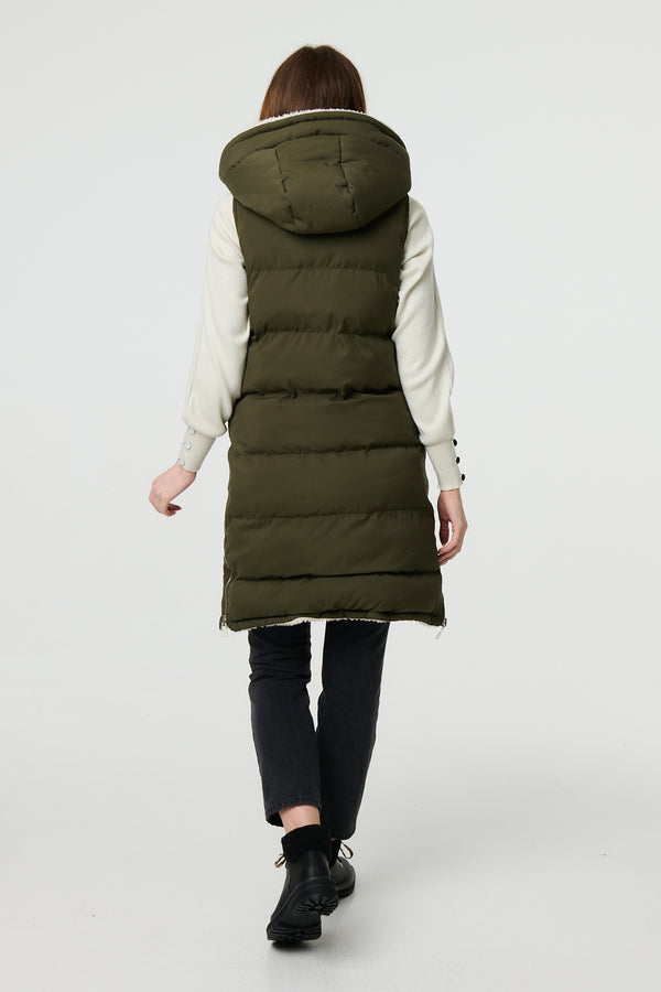 Green | Reversible Faux Fur Padded Hooded Gilet