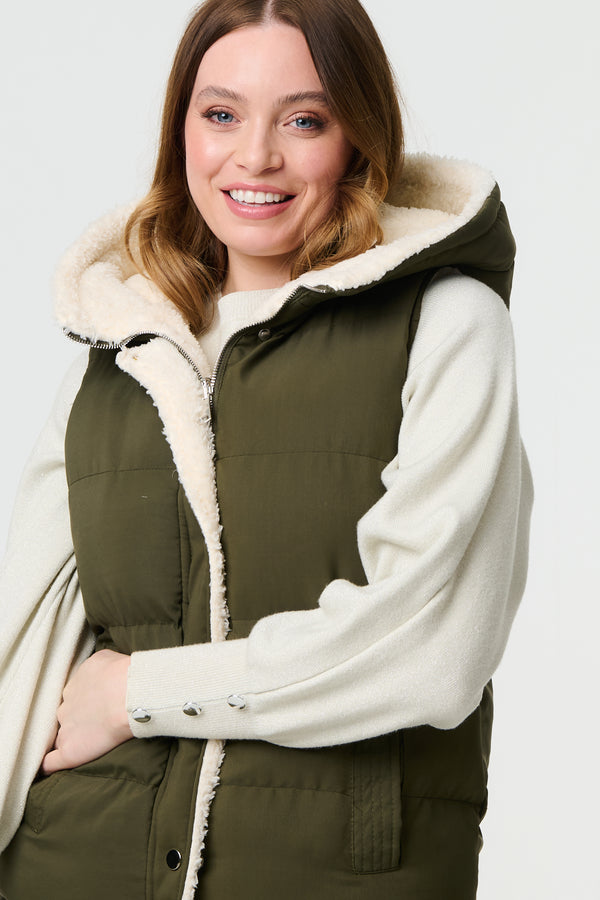 Green | Reversible Faux Fur Padded Hooded Gilet