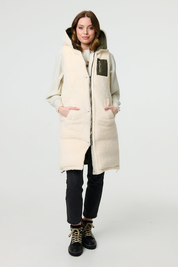 Green | Reversible Faux Fur Padded Hooded Gilet